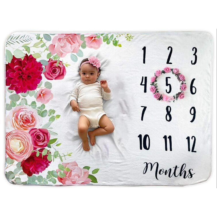 Baby Monthly Milestone Blanket Baby Girl Includes Floral Wreath & Headband Best Photography Backdrop Photo Prop for Newborn 1 to 12 Months Extra Soft Fleece 
