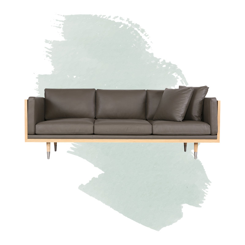 Foundstone Ledger Midcentury Genuine Leather 86 5 Tuxedo Arm Sofa