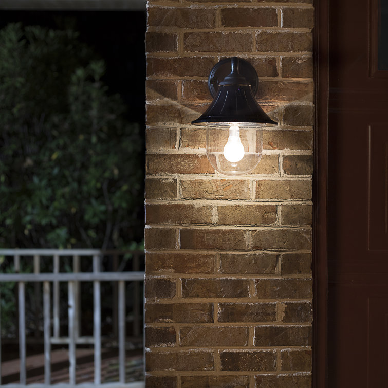 Alcott Hill Riordan Black Solar Powered Glass Outdoor Barn Light With Dusk To Dawn Reviews Wayfair Ca
