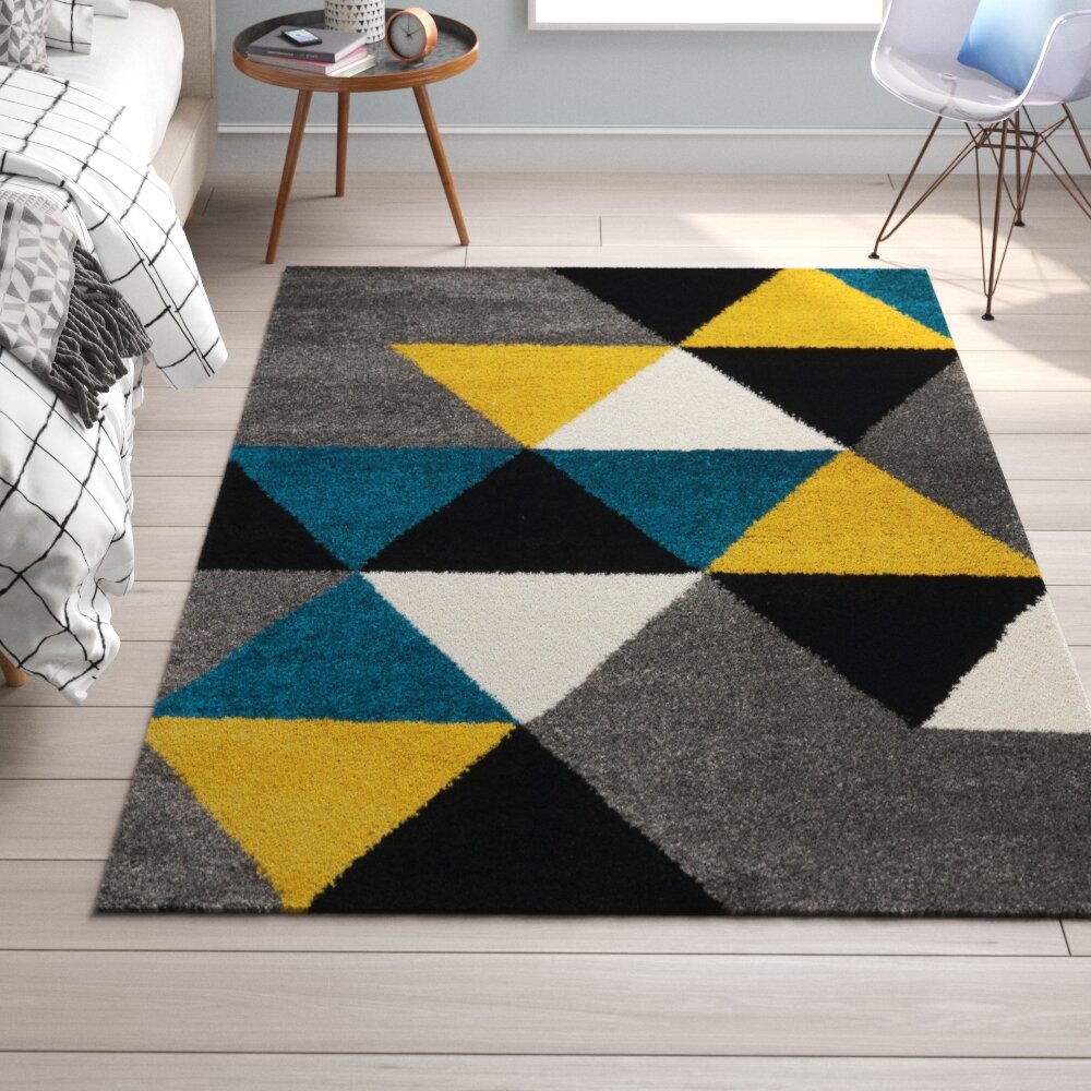 George Oliver Lelystad Geometric Gray Teal Yellow Area Rug Reviews Wayfair