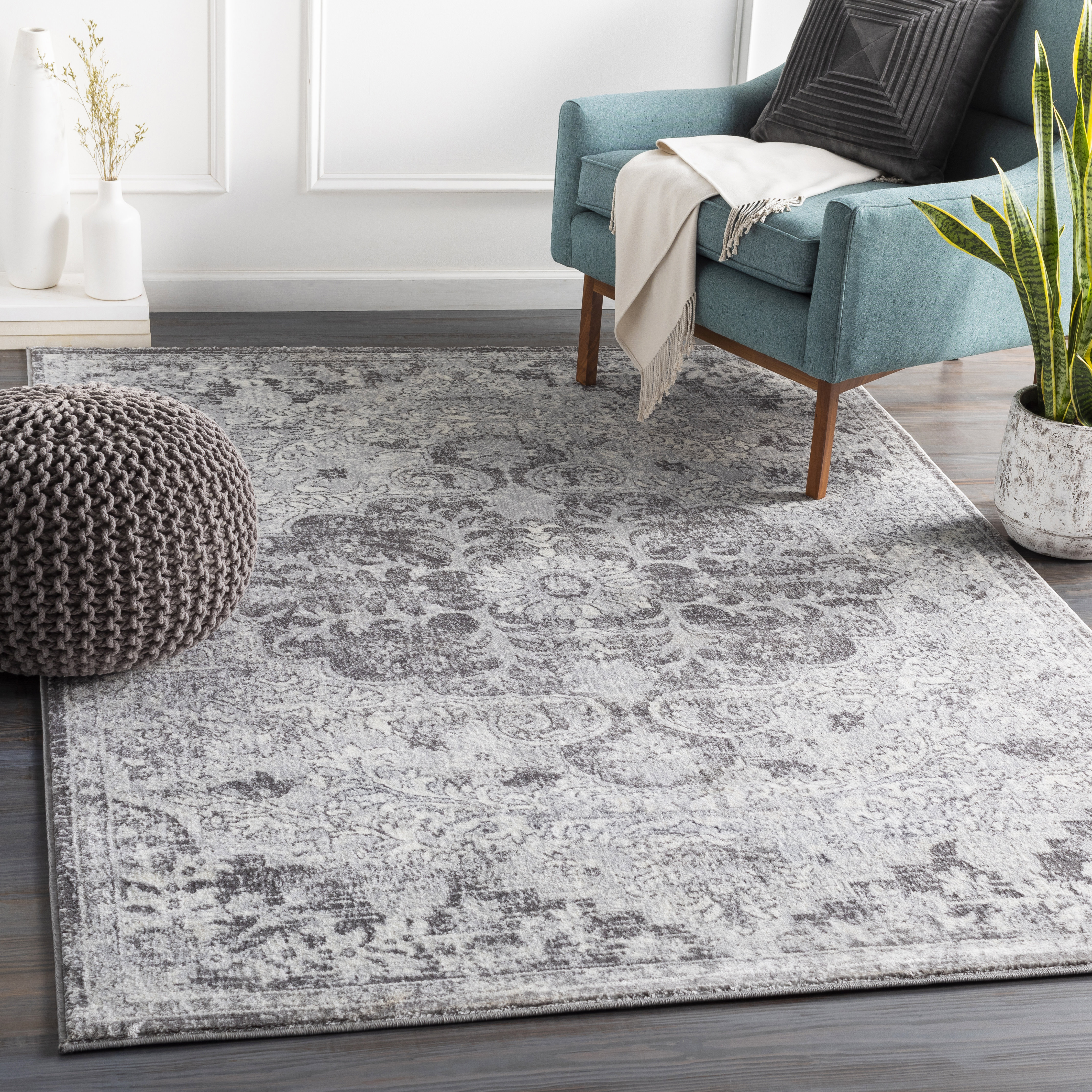 in x 36 in Laura Ashley Mayhew Area Rug Dark Light Grey 24 in