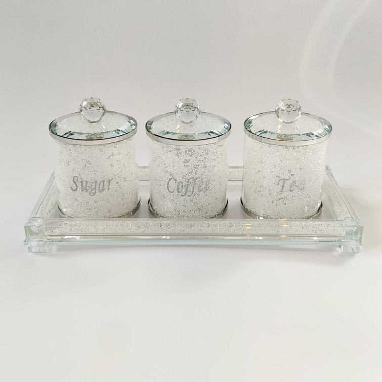 Silver Tea Coffee Sugar 400ml Kitchen Canister Set