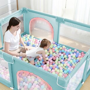 Blue Hexagon deAO Baby & Toddler Playpen and Ball Pit Set for Indoors with 50 Balls Included