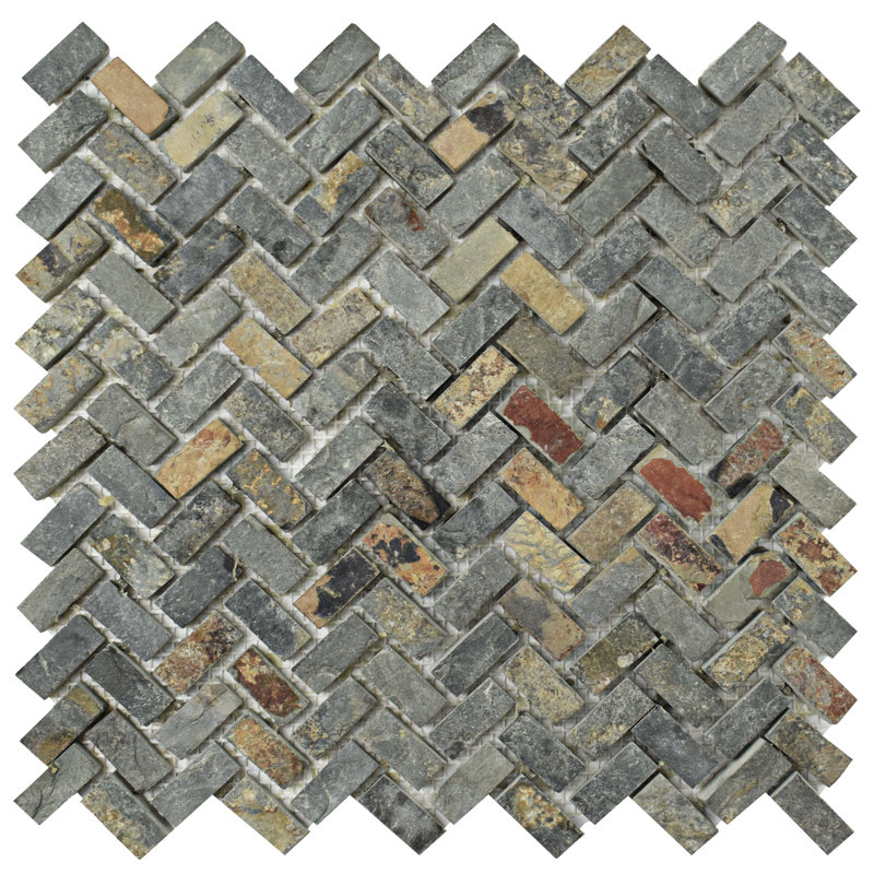 Elitetile Peak Herringbone 0 63 X 1 25 Slate Mosaic Tile In Sunset Peak Herringbone 0 63 X 1 25 Slate Mosaic Tile