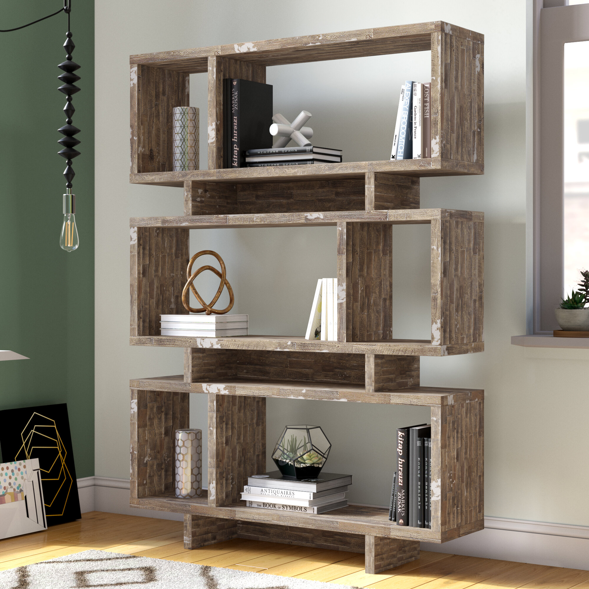 Brayden Studio® Weon 65.75'' H x 47.25'' W Geometric Bookcase & Reviews ...