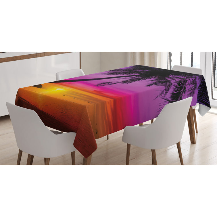 Ambesonne Tropical Tablecloth, Palm Tree Silhouette On Beach At Sunset  Summertime Travel Destination, Rectangular Table Cover For Dining Room  Kitchen ...