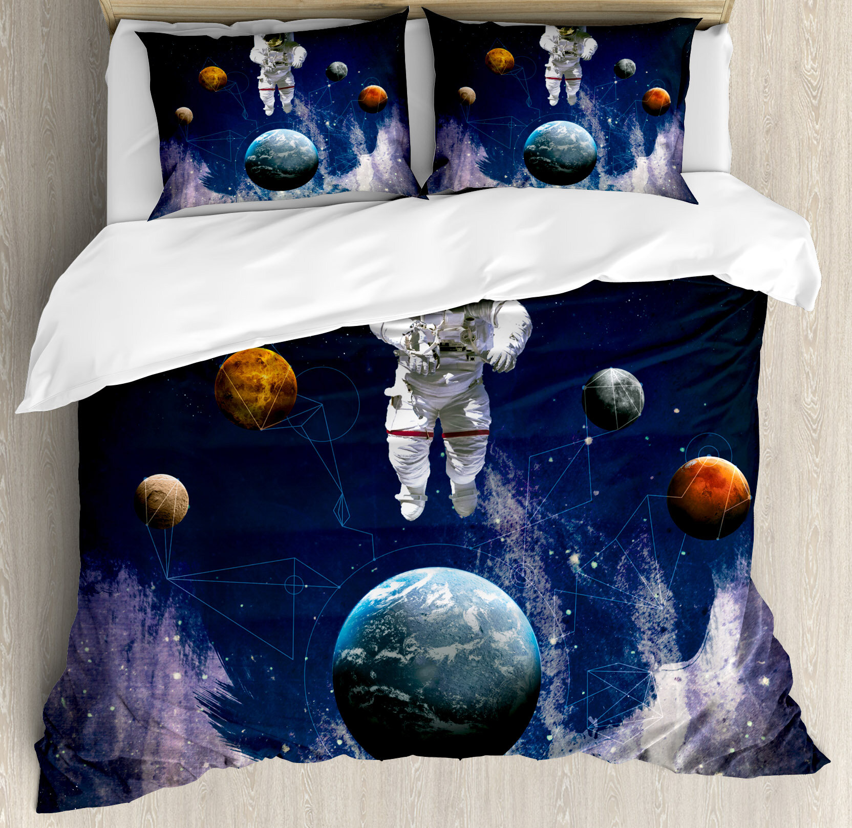 Ambesonne Astronaut In Outer Space With Planets Globe Satellite