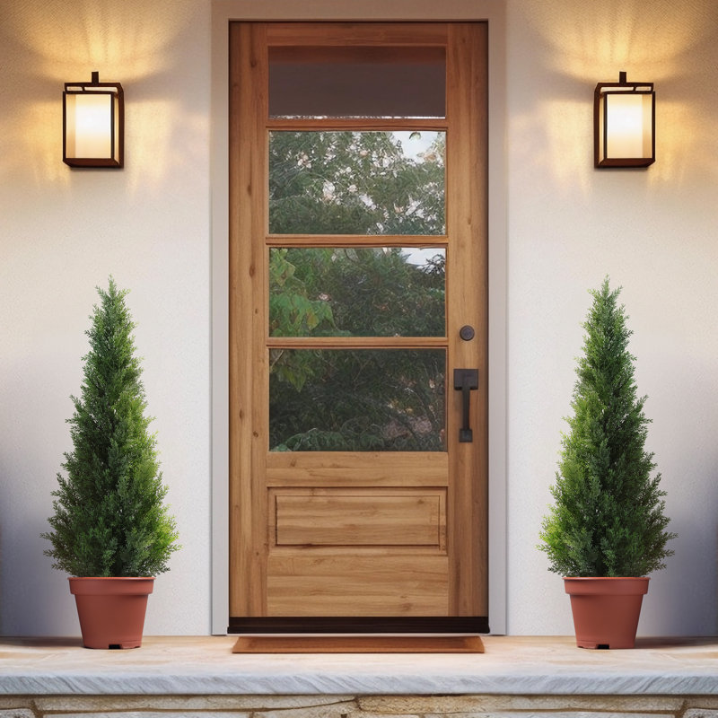 Faux Cedar in Pot Outdoor Fake UV Rated Potted Tree, Faux Green Plant, Fake Tree for Home Decor Size: 47"H x 11"W x 11"D
