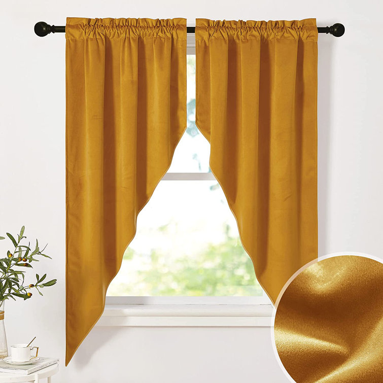 Window Treatments Yellow Rod Pocket Curtain Topper Velvet Valance Panel Drapery 
