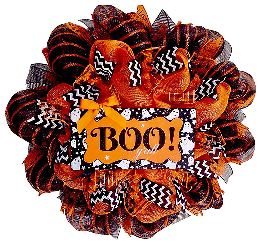 The Holiday Aisle Boo Y All Southern Decor Halloween Ghost 24 Deco Mesh Wreath Reviews Wayfair