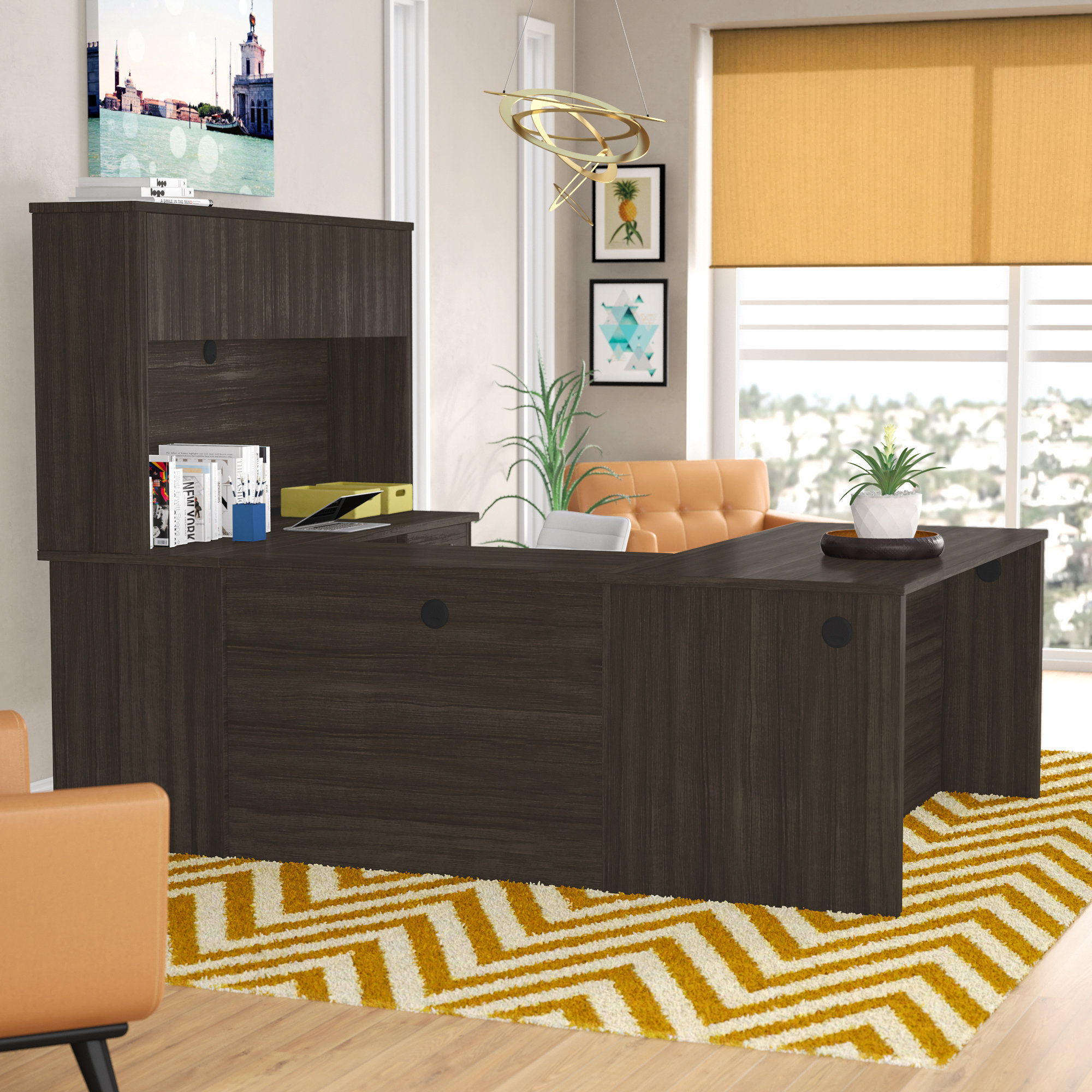 Latitude Run Karyn U Shape Executive Desk With Hutch Reviews Wayfair