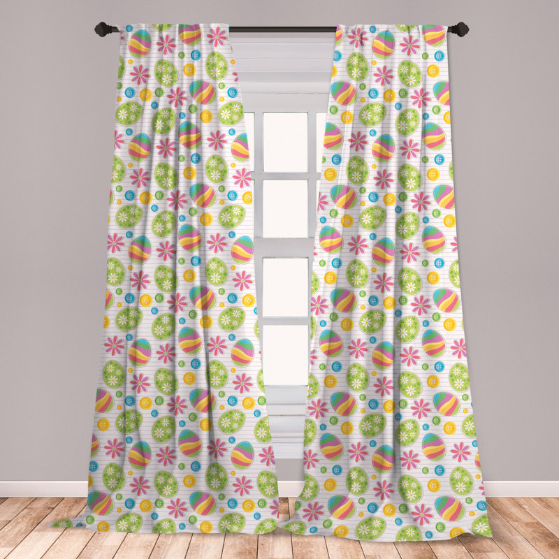 East Urban Home Ambesonne Easter Window Curtains Patchwork Style Graphic Scrapbook Pattern With Daisy Sewing Buttons And Egg Lightweight Decorative Panels Set Of 2 With Rod Pocket 56 X 63 Multicolor Wayfair