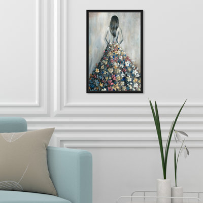 Girl with Flower Thoughts - Graphic Art Print on Canvas