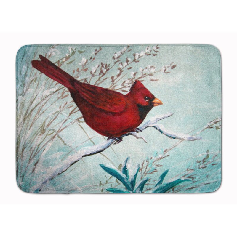 East Urban Home Cardinal Winter Red Bird Memory Foam Bath Rug