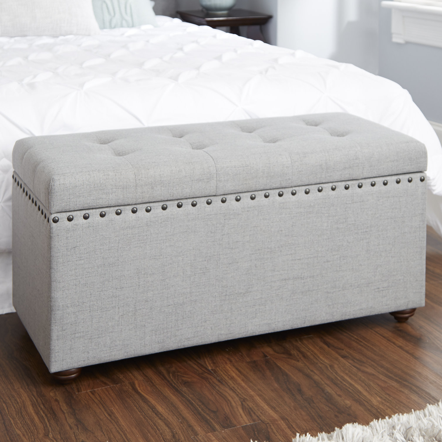 Alcott Hill Adeline Nail Head Upholstered Storage Bench Reviews