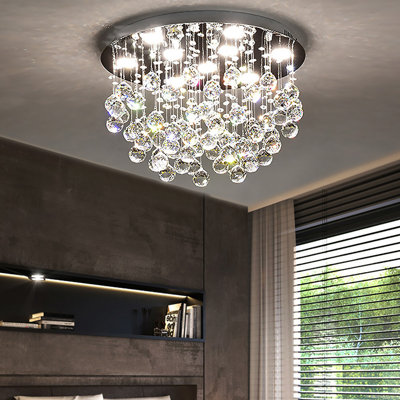 9 - Light K9 Crystal Flush Mount Tiered Chandelier