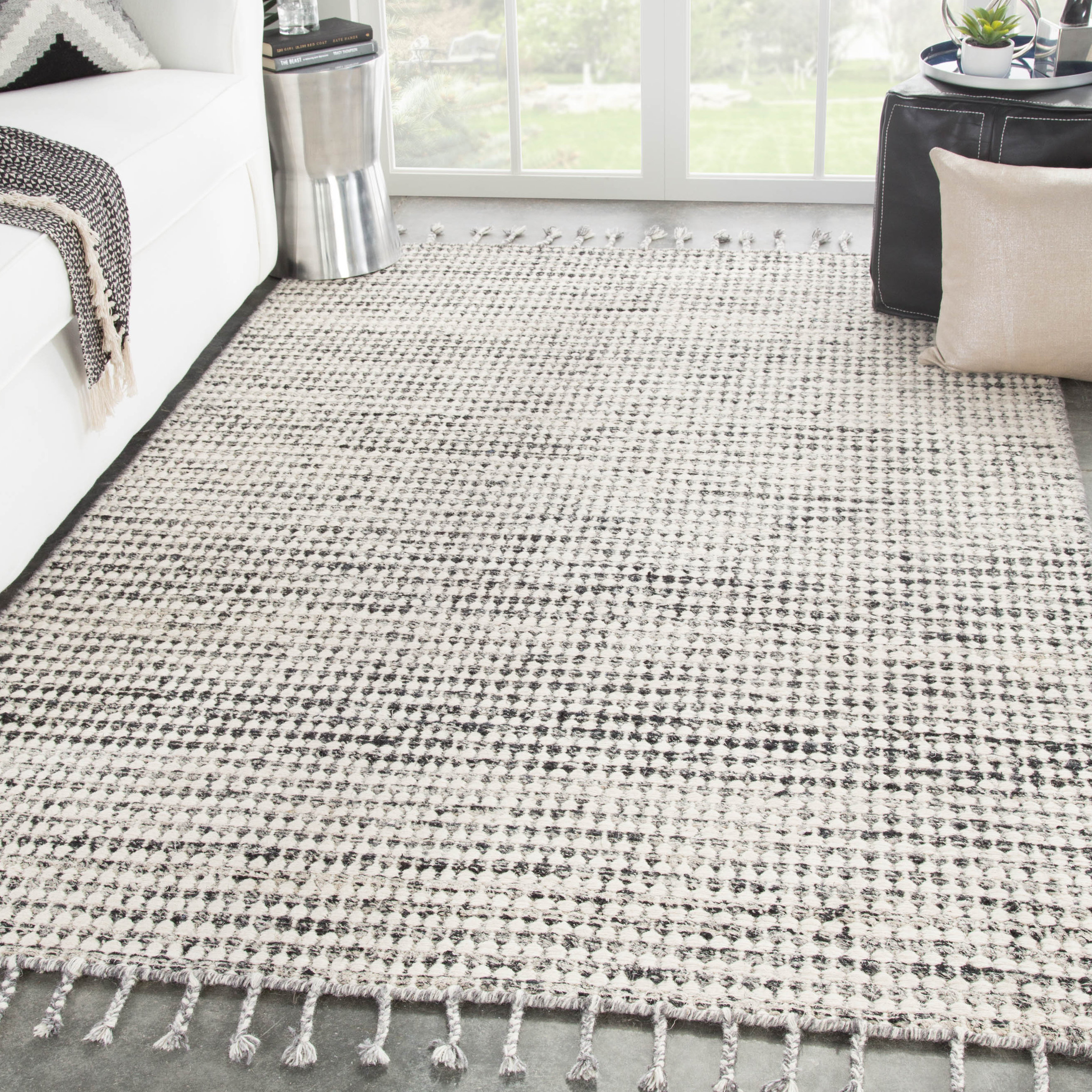 Finnell Hand Woven Ivory Black Area Rug