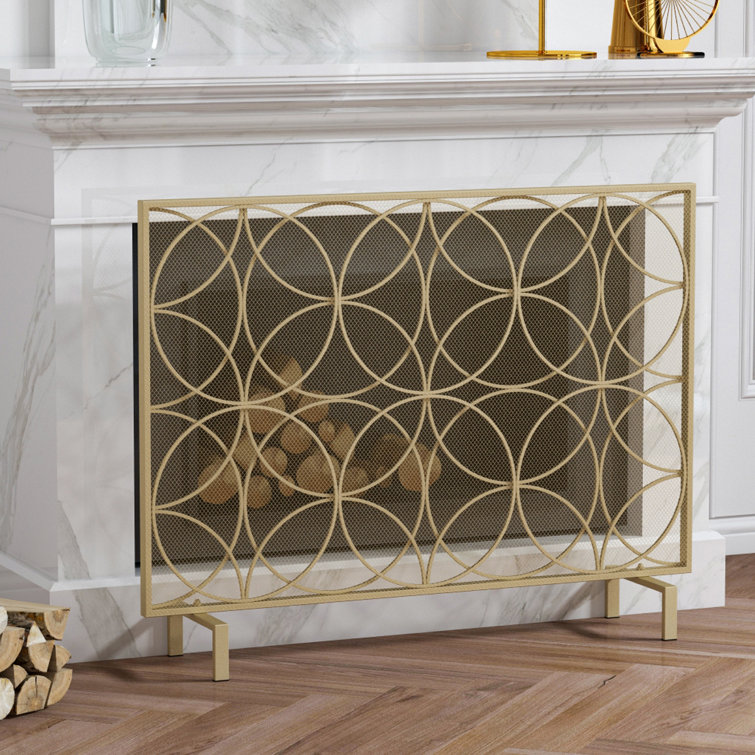 House of Hampton® Single Panel Iron Fireplace Screen Gold & Reviews