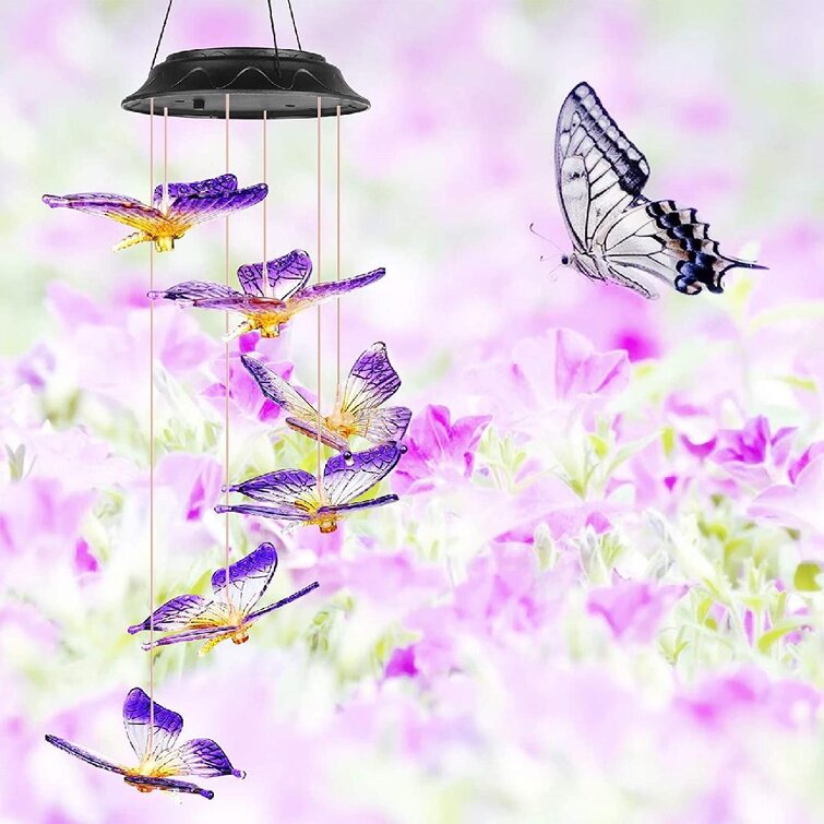 Solar Powered LED Hummingbird Wind Chime Light Color Changing Yard Garden Decor 