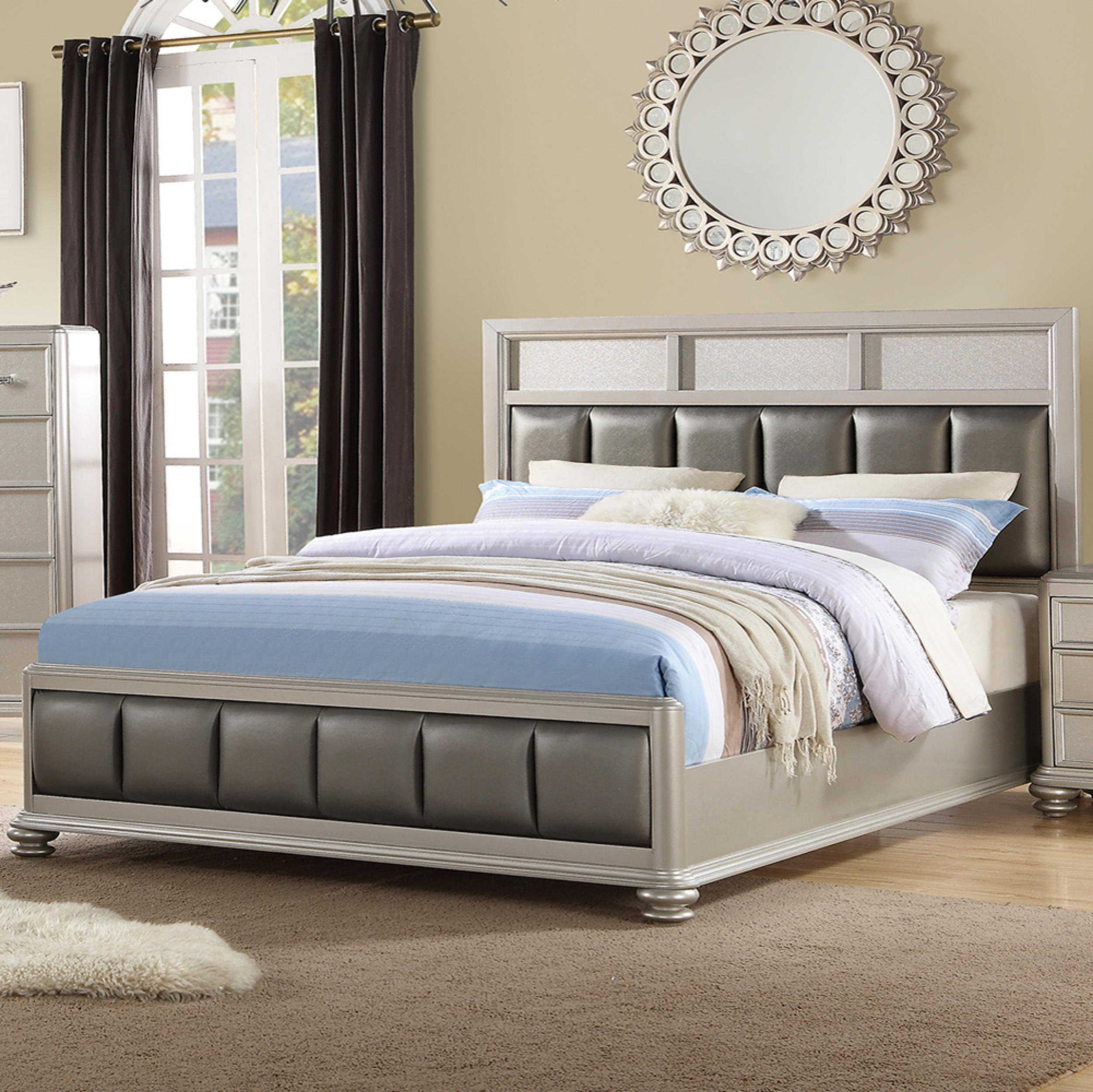 Benzara Modish Poplar Wood California King Size Bed In Silver Benzara Modish Poplar Wood California