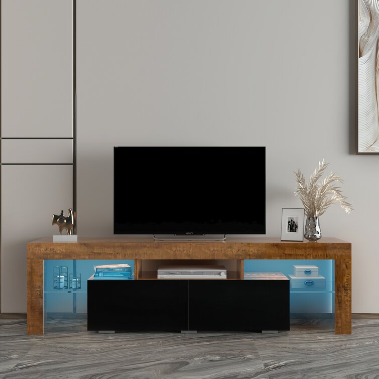 Details about   Wooden TV Stand Media Console Mid-Century Modern Walnut Brown Finish W/ Shelves 