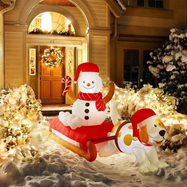 The Holiday Aisle® Season's Sled Snowman Cute Dog Inflatable & Reviews ...