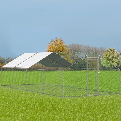 Ceilidh Metal Chicken Run Coop, Walk-in Poultry Cage with Waterproof & Anti-UV Cover Lockable Door Design