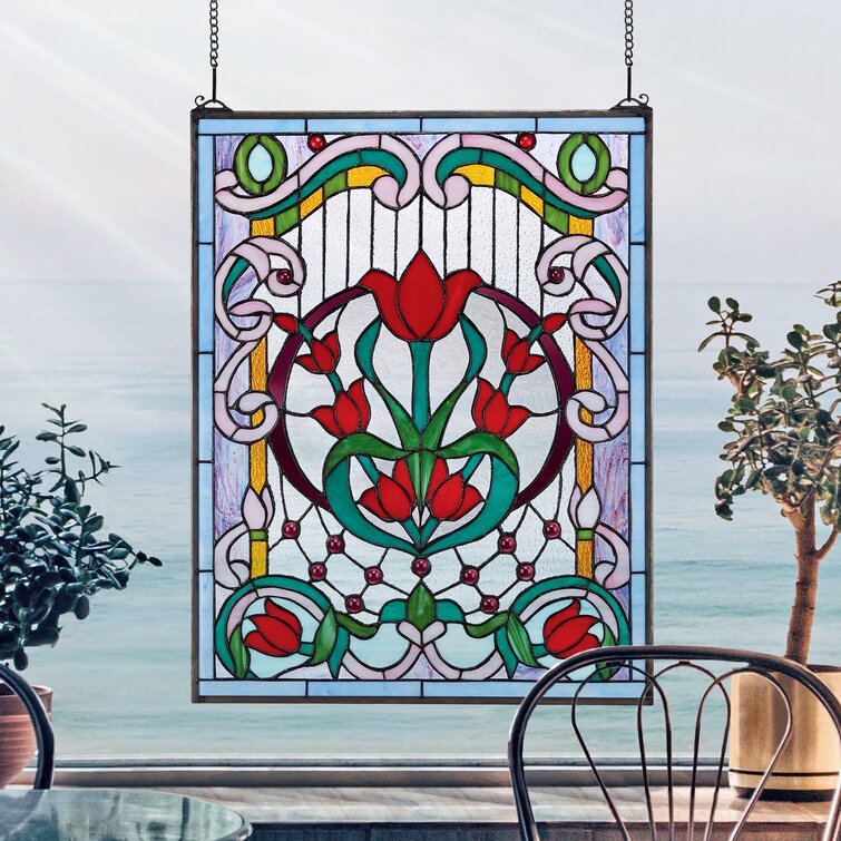 Design Toscano Tulip Treasure Tiffany-Style Stained Glass Window ...