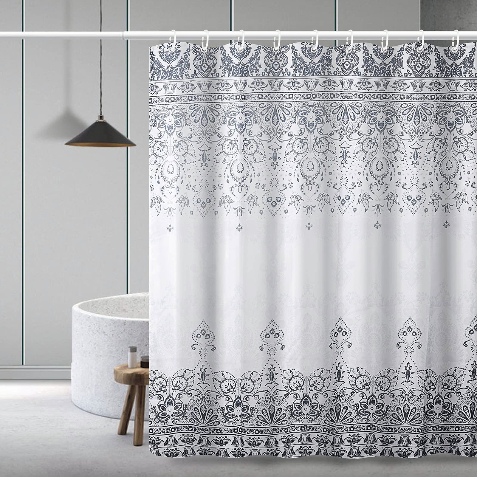 Polyester Shower Curtain Bath Hooks Set Hanging Panel Fabric Bird Print 