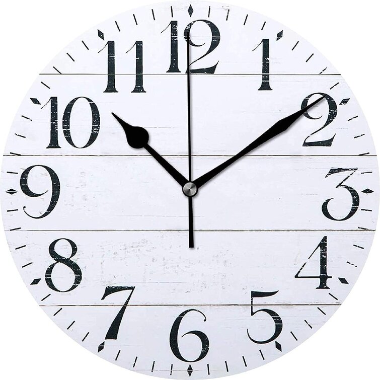 14inch Silent Wall Clock,Battery,Non-Ticking,Wood Home Kitchen Round Clock B 