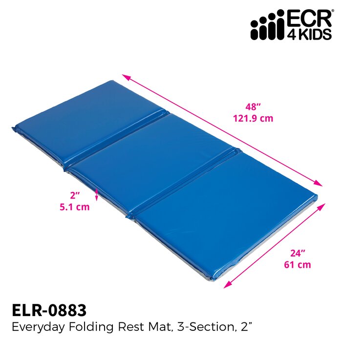 Ecr4kids 3 Fold Everyday Folding Blue And Grey Rest Mat Playmats