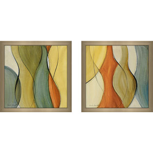 'Coalescence II' 2 Piece Framed Acrylic Painting Print Set Under Glass