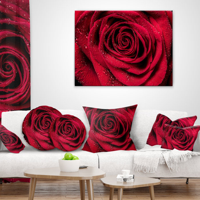 East Urban Home Rose Petals With Rain Droplets Floral Pillow