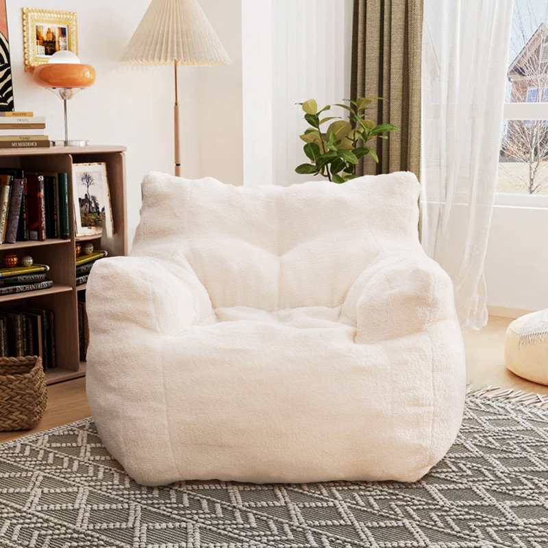 Medium Bean Bag Chair Fabric Type: Cream White Faux Fur