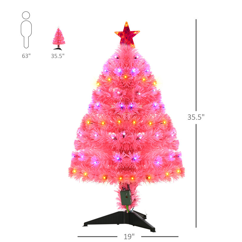 The Holiday Aisle 3 Pink Pine Artificial Christmas Tree With 90 Colored Clear Lights Reviews Wayfair