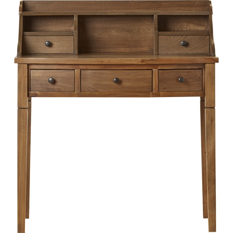 Beachcrest Home Olavo Solid Wood Secretary Desk With Hutch