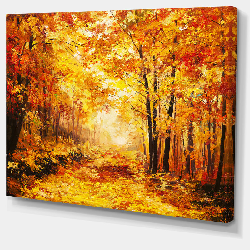 Charlton Home Autumn Forest Landscape Painting Print On Wrapped