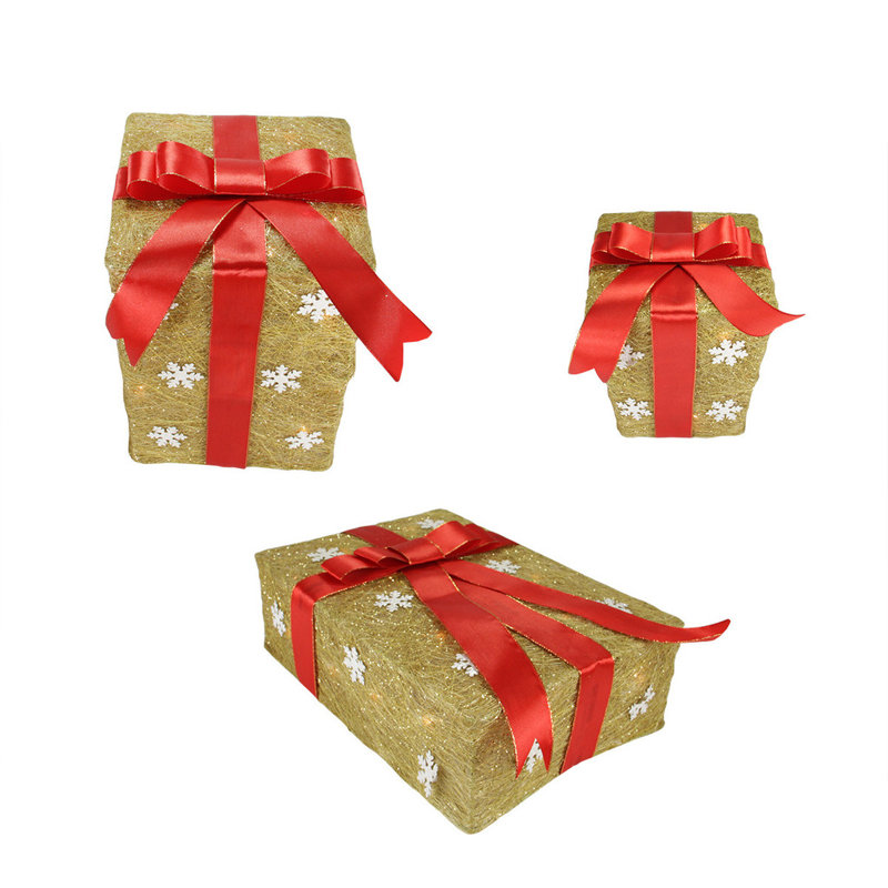 Northlight 3 Piece Snowflake Sisal Gift Box Lighted ...