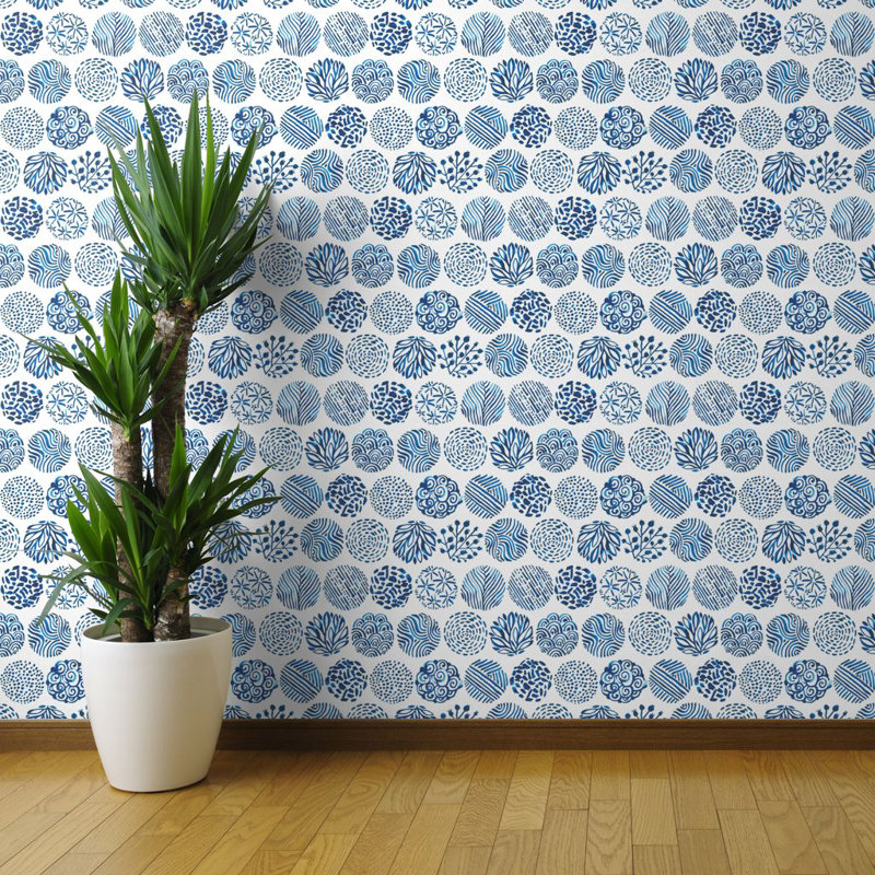 Bungalow Rose Indigo Circles Peel And Stick Removable Wallpaper Indigo Circles Watercolor Circles Of Nature Blue Indigo Colours Dots Circles Japanese Japan Woven Textured Self Adhesive Wallpaper Panel Roll Or Sample