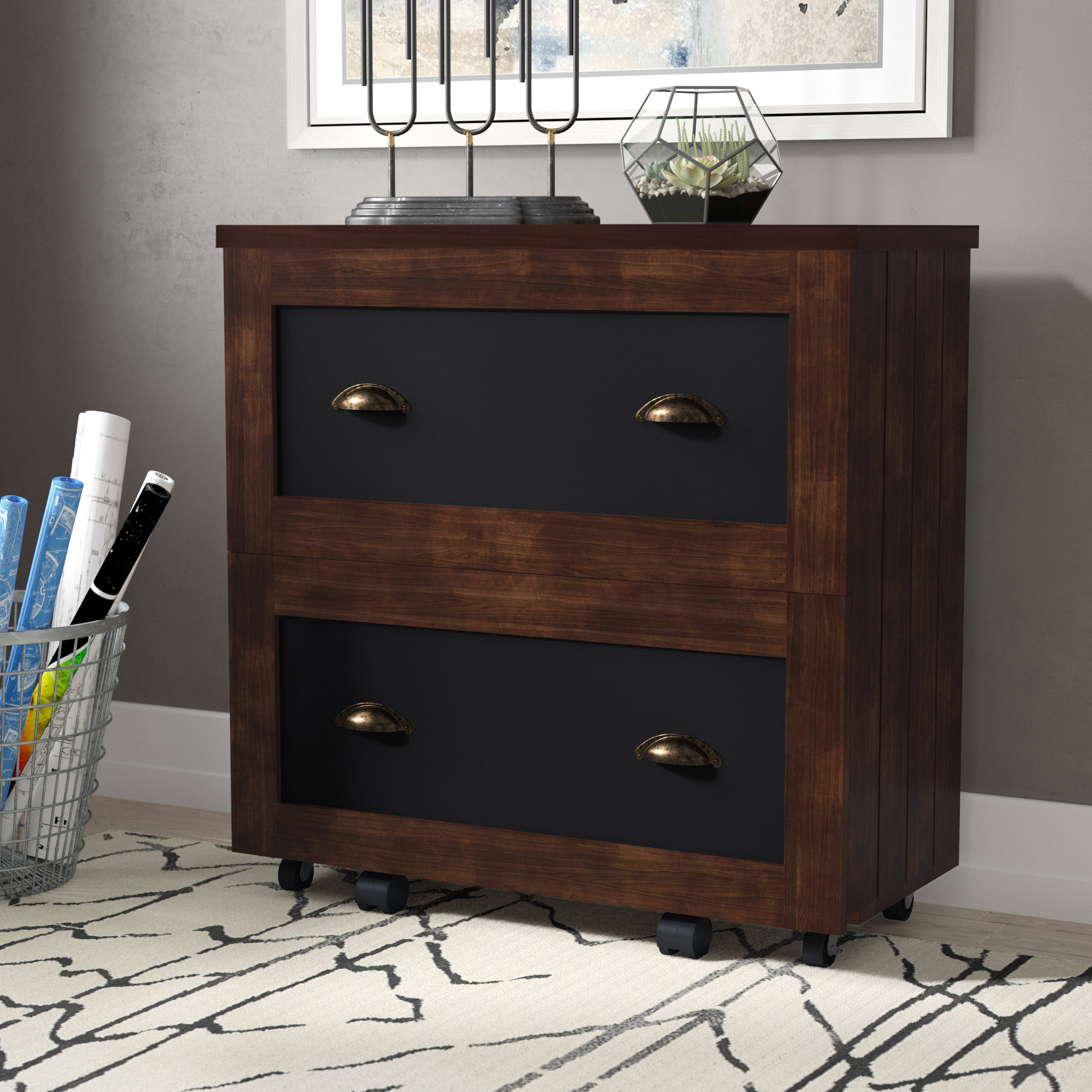 15.4 Length x 16.5 Width x 24 Height,Brown Vertical File Cabinets with 2 Drawers,Steel Handle,MDF
