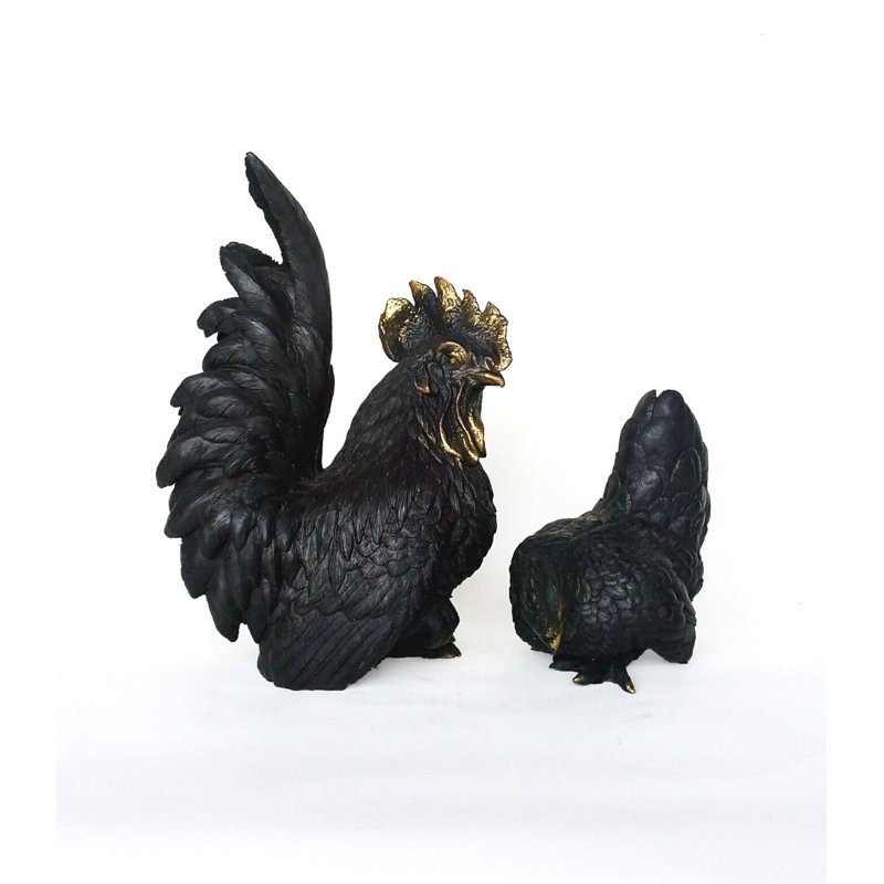 Gracie Oaks Mcnally Rooster And Hen 2 Piece Figurine Set Wayfair