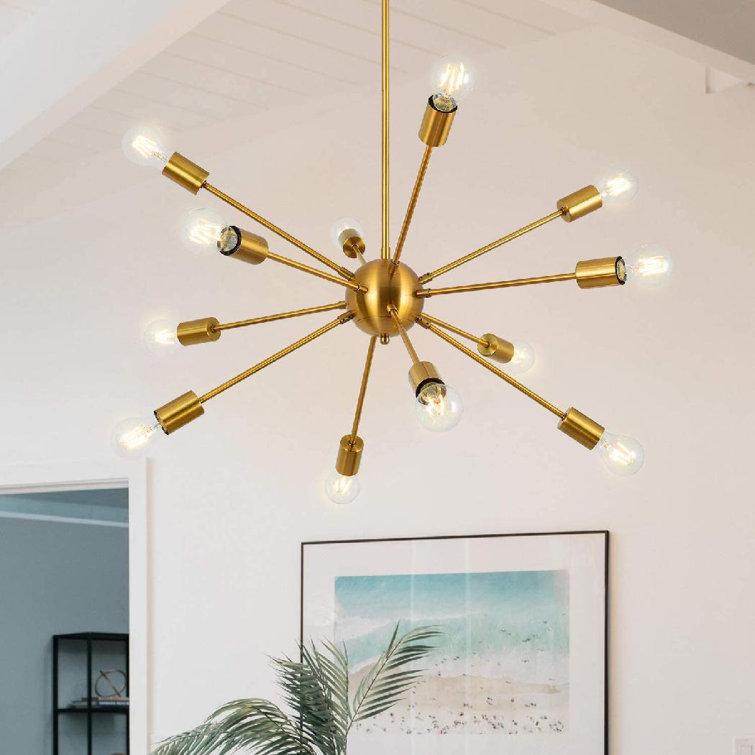 Brushed Gold Vintage Ceiling Pendant Light Fixture for Kitchen Island Bar Living Room Mid Century Modern Sputnik Chandeliers 8 Light