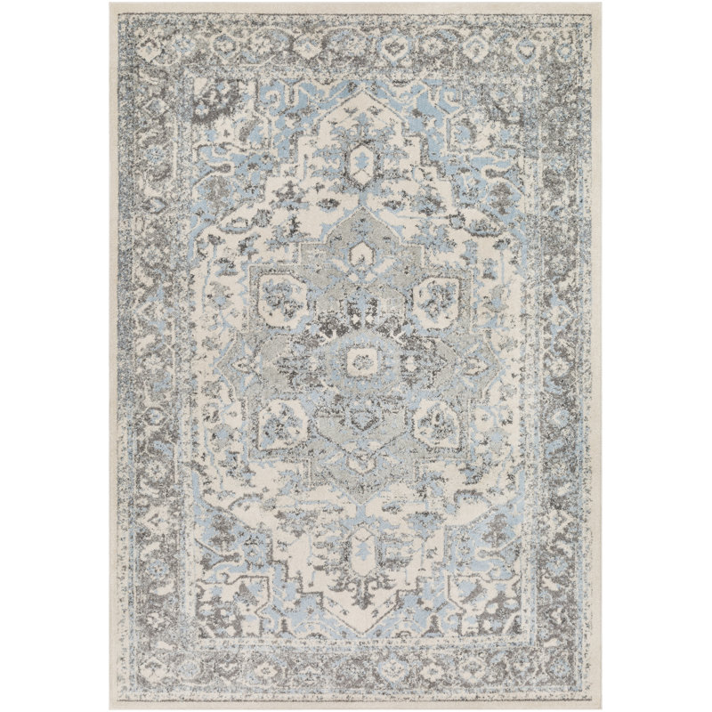 Bungalow Rose Ebenezer Distressed Vintage Light Blue/Butter Area Rug