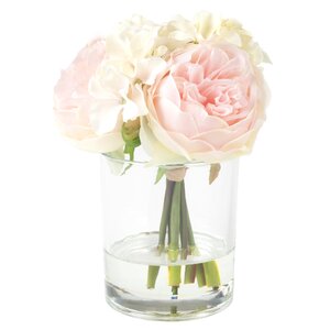 Hydrangea and Rose Arrangement in Glass Vase