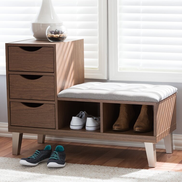 George Oliver Danyae Modern And Contemporary Walnut Wood 3-Drawer Shoe ...