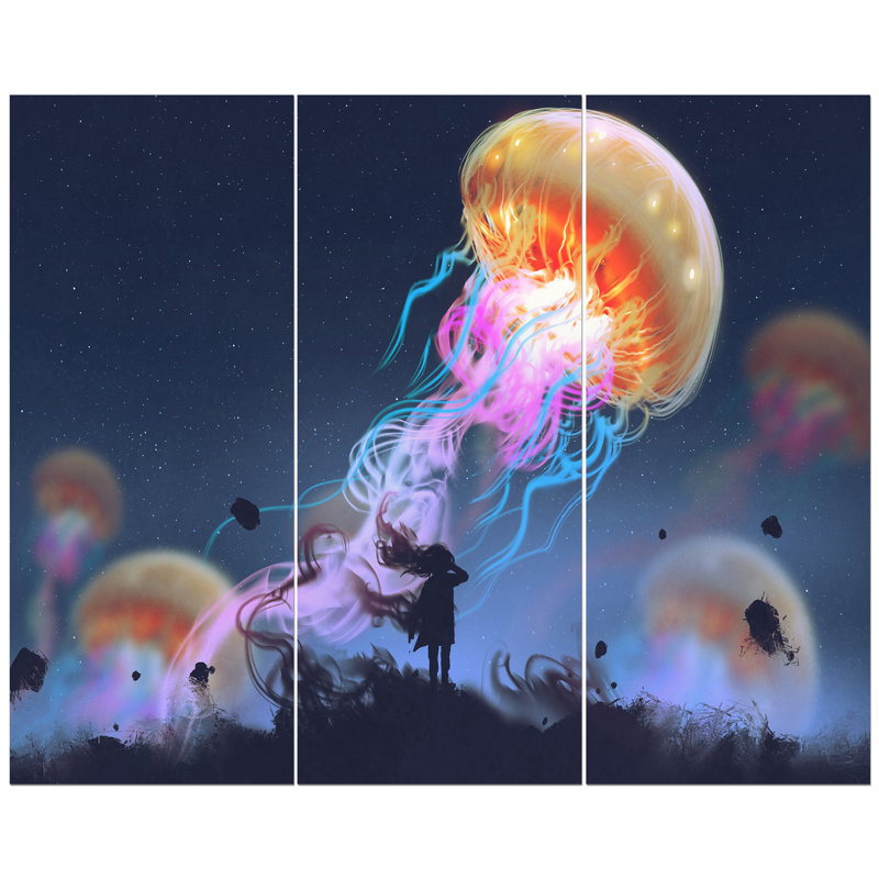 East Urban Home Floating Giant Jelly Fish Oil Painting Print Multi Piece Image On Wrapped Canvas Wayfair
