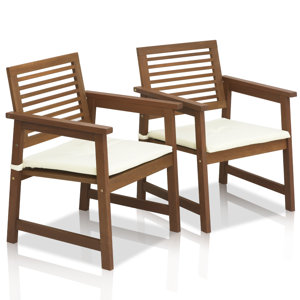 Arianna Teak Hardwood Outdoor Chair with Cushion (Set of 2)