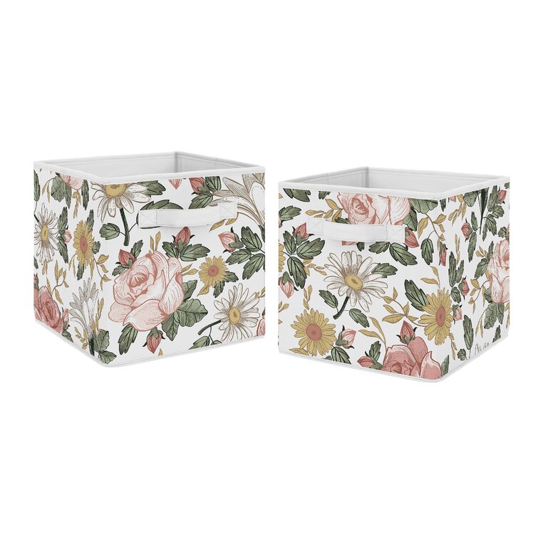 Storage Containers Cotton Fabric Reversible Bold Floral Print