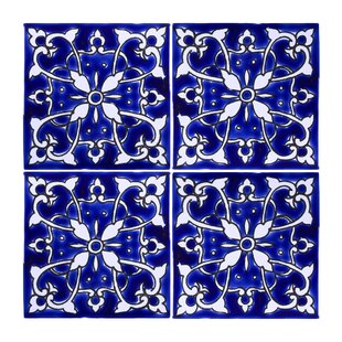 Three Tulips Blue White Hand decor Tile10x20 cm,Accent Tiles Board,handmade Decorative Living Room Tiles,Christmas gift