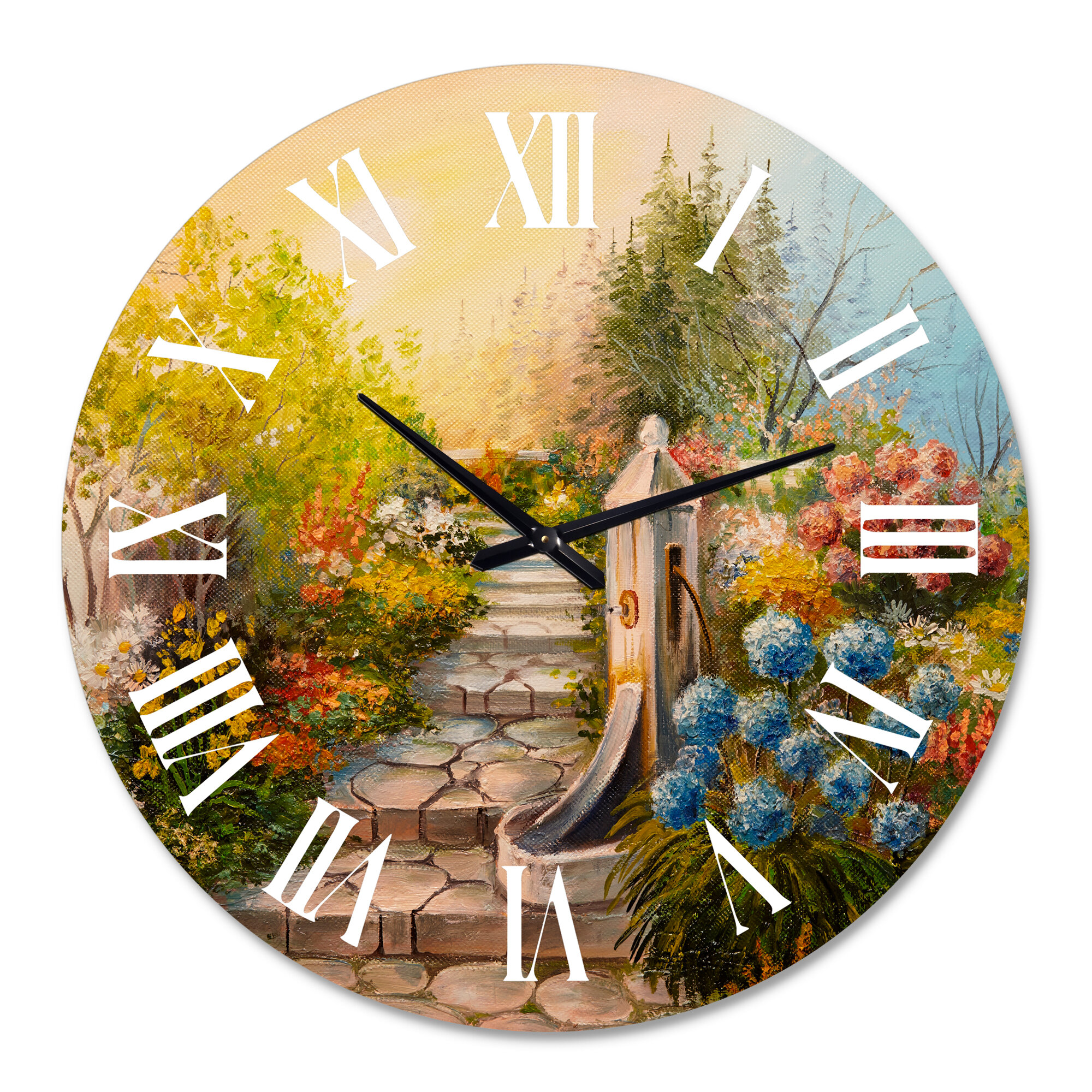 East Urban Home Stone Stairs In The Blossoming Forest Traditional Wall Clock Wayfair